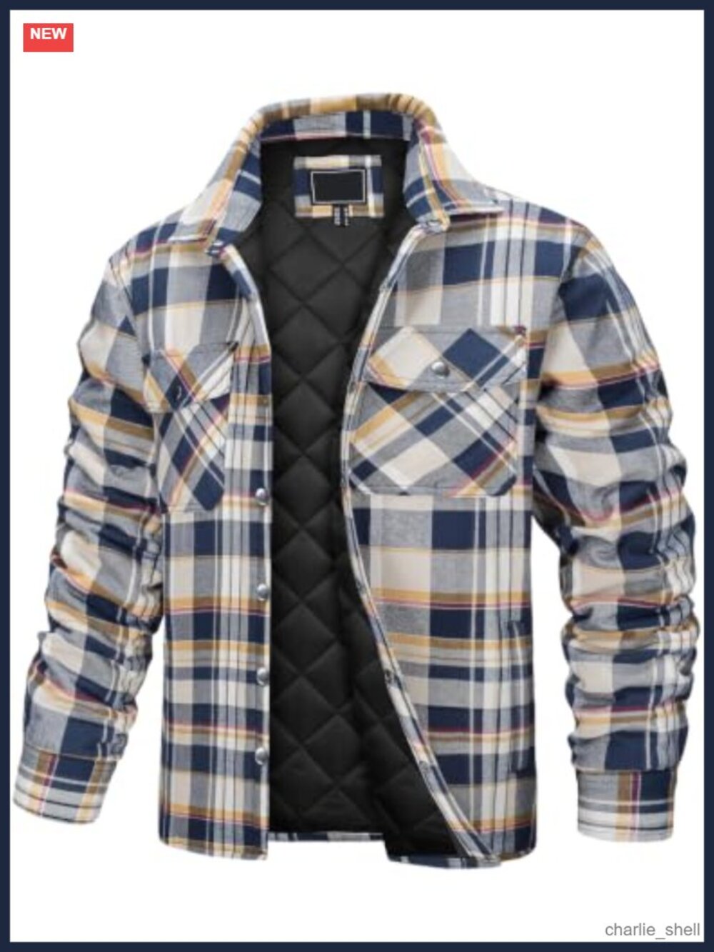 Men's Quilted Lined Plaid Shacket Snap Button Flannel Jacket Cotton